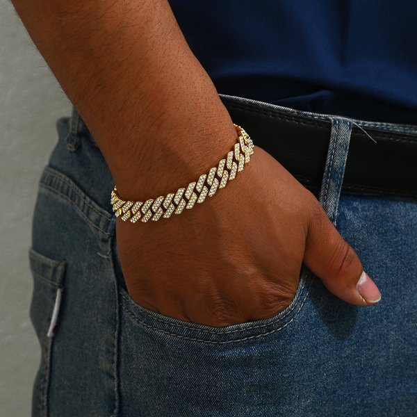 Men's Jewelry Geometric Diamond Accent Bracelet - Hip Hop Luxury Alloy Chain Jewelry For Professional Style-image