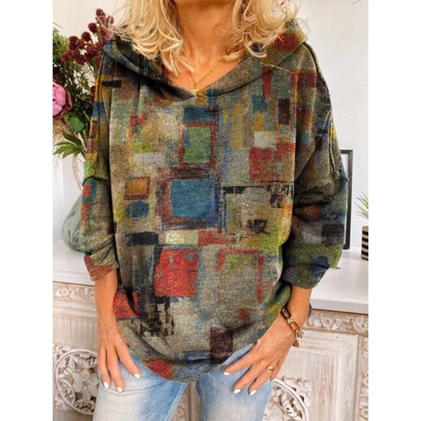 Women's fashion casual printed long-sleeved hooded sweatshirt autumn and winter large size