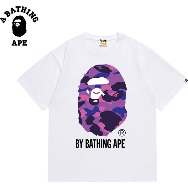 A Bathing Ape Bape-Multi Colored Monkey Head Pattern Printed Short Sleeved T-Shirt Made Of Pure Cotton Fabric-image