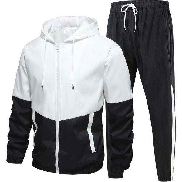 Men's Tracksuit 2 Pieces Sports Set Jogging and Hoodies Long Sleeve Coat Casual Zip Up Patchwork Clothing