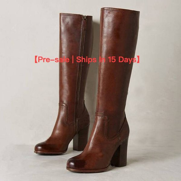 【Pre-Sale | Ships In 15 Days】Side Zipper High Chunky Heel Women's Plus-Size Fashion Boots-image