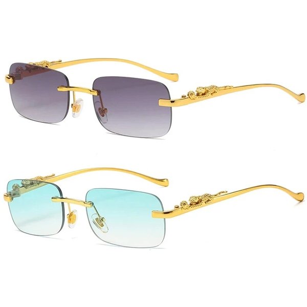 New Arrivals New Rimless Rectangle Vintage Metal Leopard Head Sunglasses Fashion Frameless Tinted Glasses Shades for Women Men