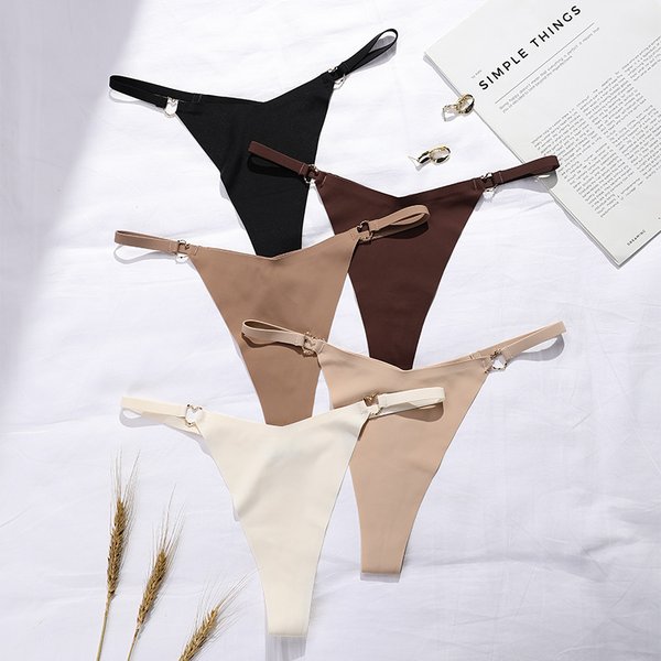 Exquisite Thin Straps Low Waist Love Ring Seamless Ice Silk Panties Sexy T Pants Large Size Pure Cotton Crotch Women's Thong Panties-image