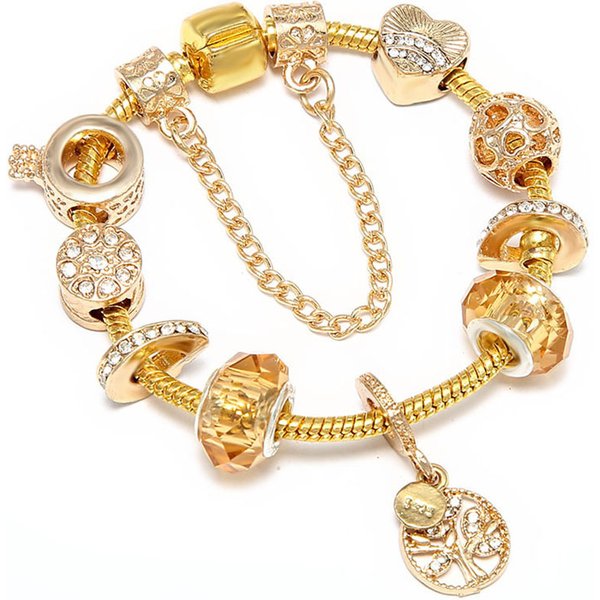 Best-Selling Gold Pandora-Style Bracelet For Women With Crystal Wisdom Tree Pendant, Diy Trendy Jewelry, Factory-image