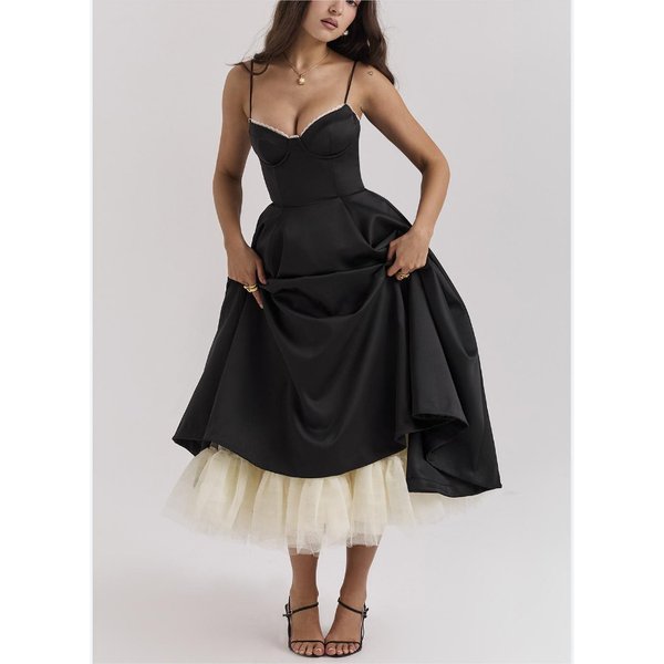 Women's Clothing New Suspender V Neck Sleeveless Dress Tutu Skirt Long Skirt-image