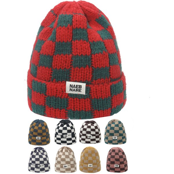 Hat Internet Celebrity Popular Hat Autumn And Winter Version Niche Large Head Circumference Woolen Hat Thickened Warm Checkerboard Plaid Knitted Hat-image