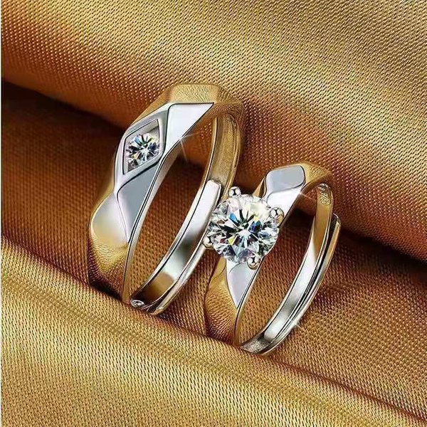 Couple Rings With White Gold Plated Edges, Wedding Rings For Men And Women, Korean Version, Simulated Diamond Rings, Valentine's Day Gift-image