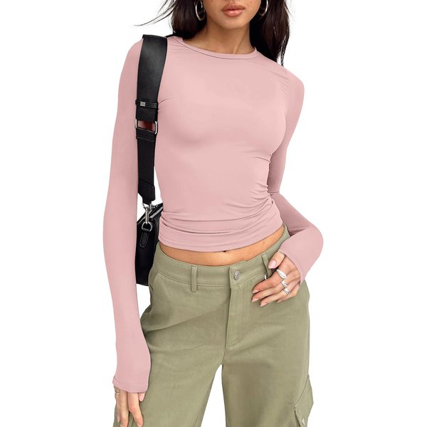 Women's Casual Long-sleeved T-shirts Spring And Autumn Solid Color Slim-fit Pullover T-shirts Women's Streetwear Bottoming Shirts Tops