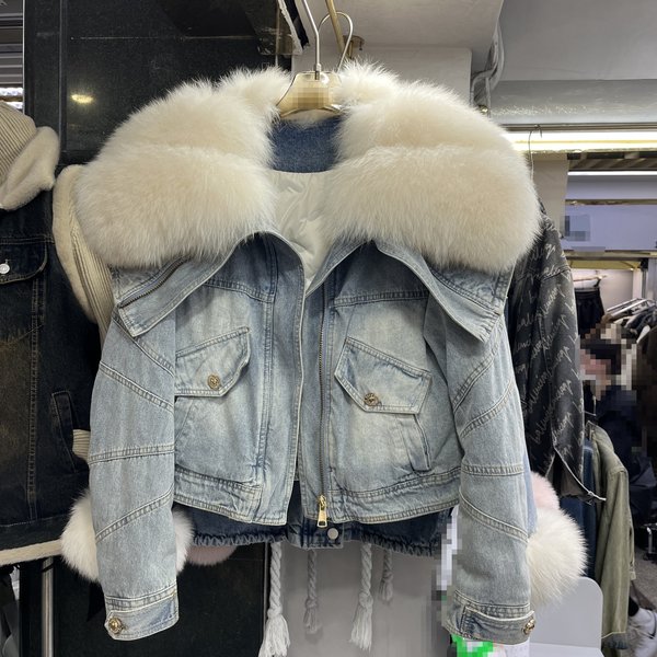 Women's Clothing Large Fur Collar Fox Fur Denim Fur Jacket Women's Thick Lined Parka-image