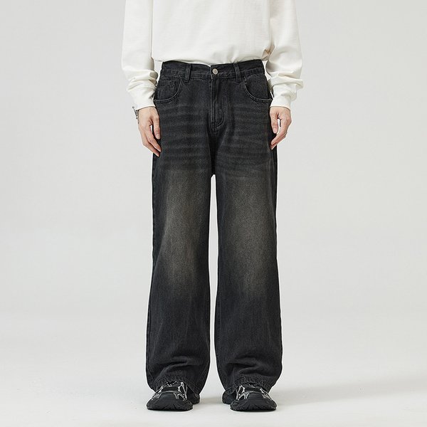 Men's Clothing Three Color Baggy Jeans Straight Loose Wide Leg Elastic Neutral Jeans For Men And Women