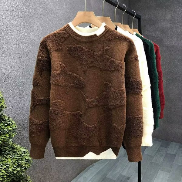 Men's Fashion Embroidered Sweater - Loose Fit Crew Neck Long Sleeve Knit Top For Winter (Red/White/Black/Green)-image