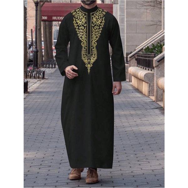 Muslim Men's Roand Collar Saudi Arabian Ethnic Style Men's Casual Robe