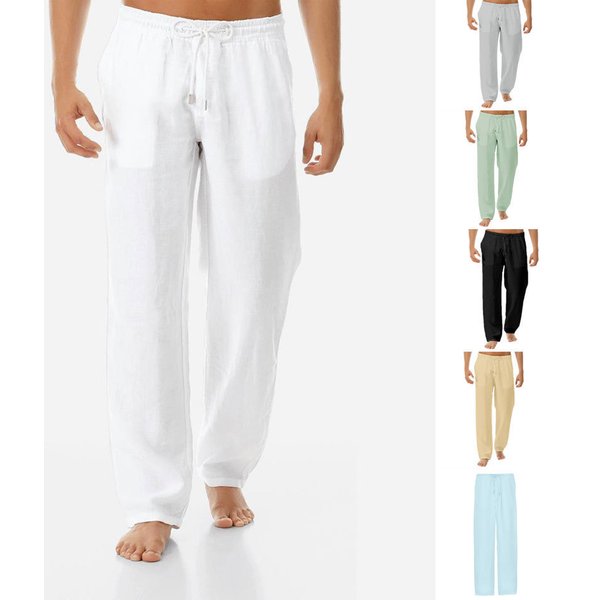 Men's Clothing Men's Simple And Fashionable Solid Color Casual Cotton And Linen Trousers-image