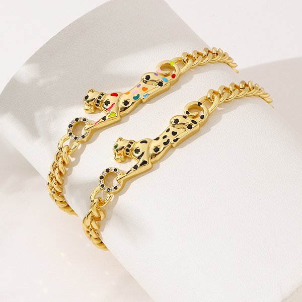 New Micro Zircon African Leopard Bracelet Copper Plated Real Gold Personalized Hip Hop Unisex-image