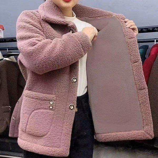 Women's Clothing Plush and thickened lambskin fur mother's mid length coat winter warm coat