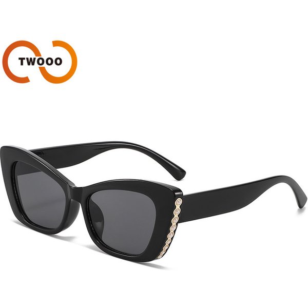 Two Circles New Retro Cat Eye Sunglasses For Women High End Pearl Studded Narrow Frame Glasses Sun Protection Sunglasses T1396-image