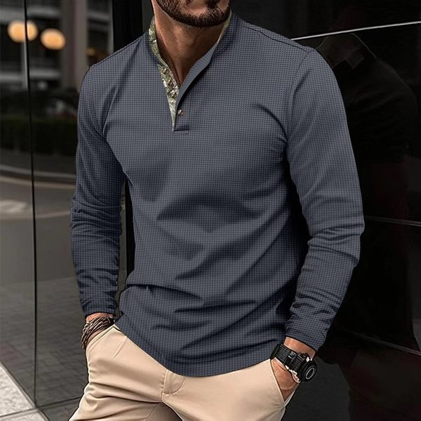 Men's clothing shirt long-sleeved casual high-end business trend waffle top
