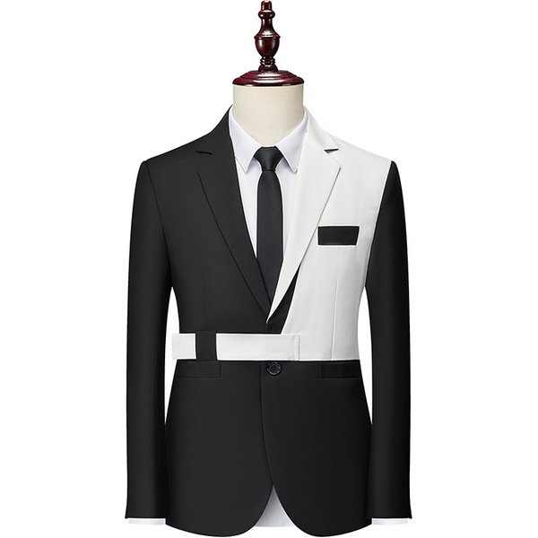 Men's Color Matching Suit Jacket Simple Business Loose Casual Single West Jacket-image