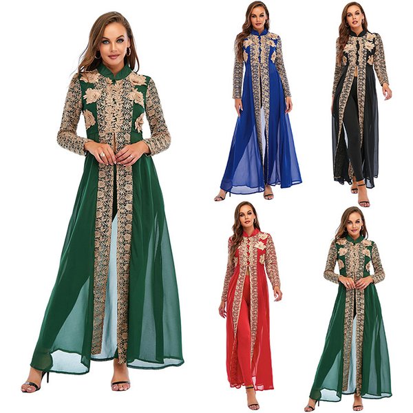 Women's Clothing Factory Direct Supply To Iduoduo's New Chiffon Small Stand Up Collar Dress Lace Long Sleeved Suit Two Piece Set 0952-image