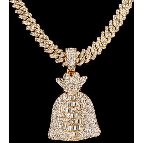 New Alloy Personalized Rock Sugar Diamond Us Dollar Coin Purse Pendant Diamond Cuban Necklace Hip Hop Rap Jewelry-image