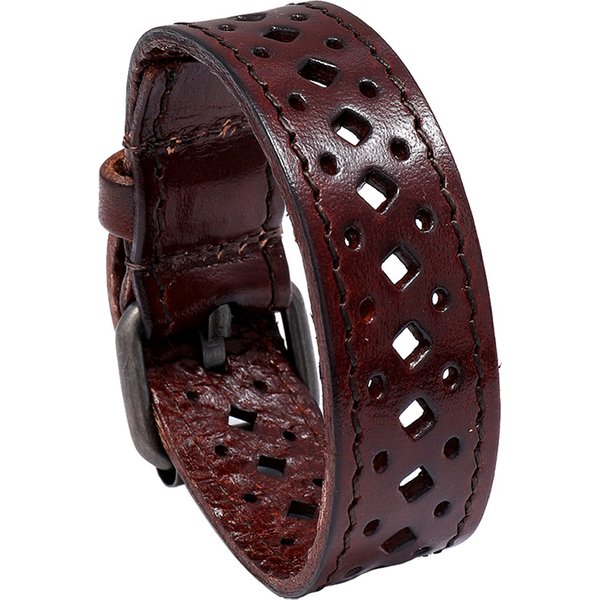 Men's Jewelry Cowhide Bracelet Retro Hollow Wide Leather Bracelet Personality Cycling Accessories-image