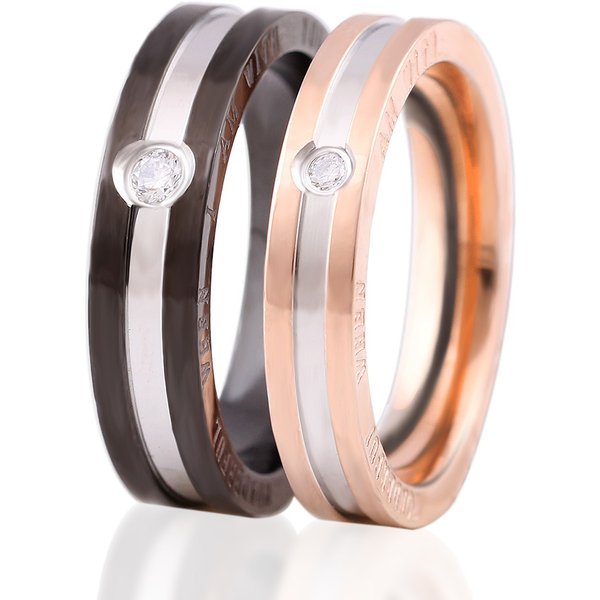 Men And Women's Jewelry Simple Single Diamond 5MM 4MM Personalized Couple Ring Black And Gold Two Color Engraving Valentine's Day Gift