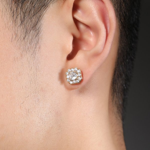 Men's Jewelry Hip Hop 8MM Round Zirconium Snowflake Cross Rock Sugar No Ear Piercing Strong Magnetic Earrings Trendy All Match Earrings-image