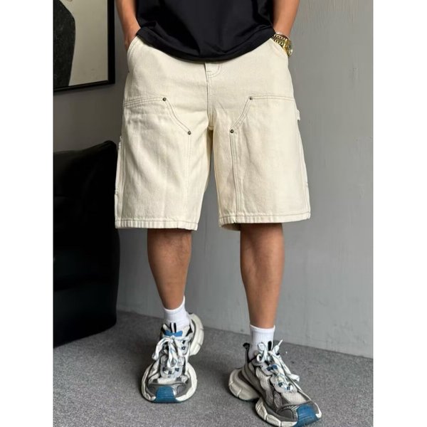 Men's Vintage Denim Cargo Shorts - Retro Workwear Style, Straight Fit, Summer Casual Shorts For Men-image