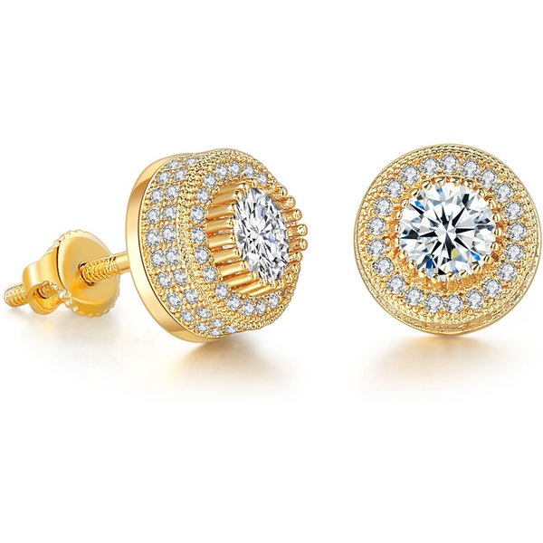 Hot Hip Hop Zircon Earrings For Men And Women With Full Diamond Gold Plated Threaded Earrings, Hot Earrings-image