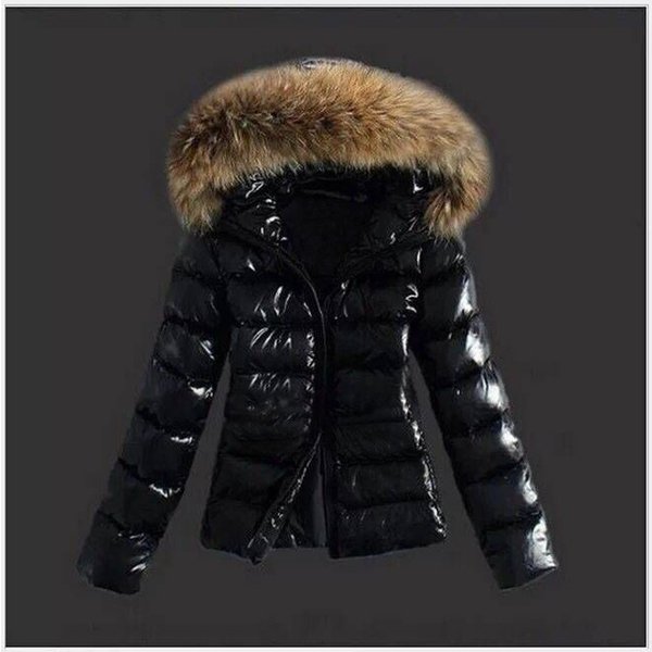 Women'S slim-fitting short cotton coat, fur large fur collar swing hood warm jacket