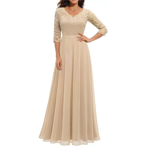 Women's Clothing Lace Stitching Long Waist Noble Dress-image