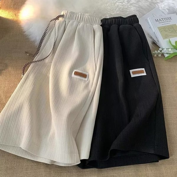 Men's Clothing New Style Ice Silk Casual Shorts Men's Summer Thin Loose 2024Ins Drape Trend Embroidered Straight Shorts-image