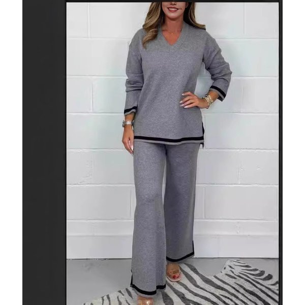Women's Clothing Autumn and Winter Temperament Casual Solid Color Knitted Long Sleeve Pants Set
