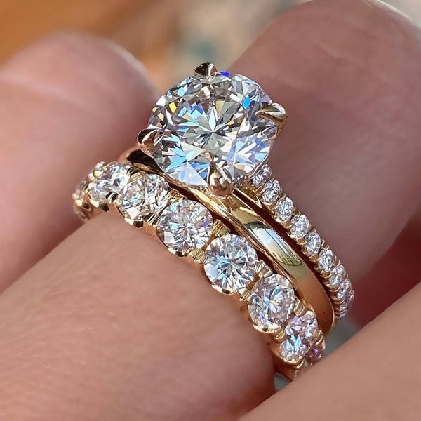 New Four Claw Double Diamond Zircon Set Ring Fashion Women's Trendy Handjewelry-image