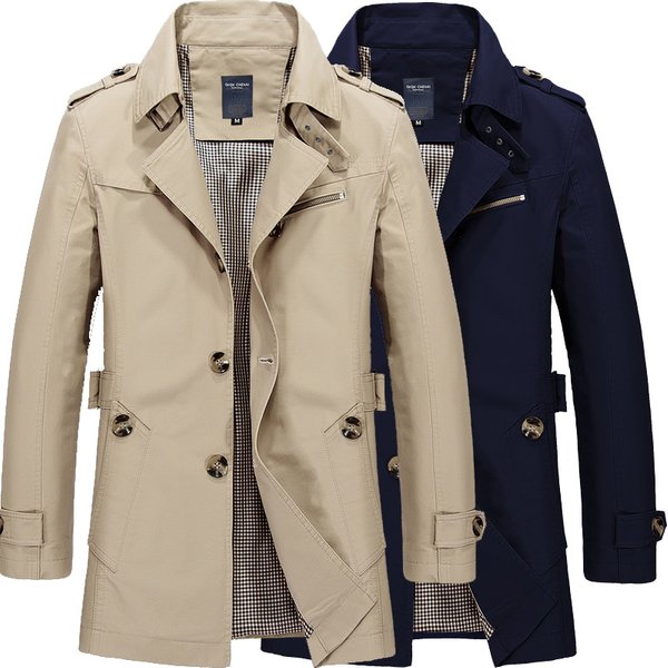 Spring And Autumn Wash Casual Coat Mid Length Windbreaker Jacket Men's 1306-image