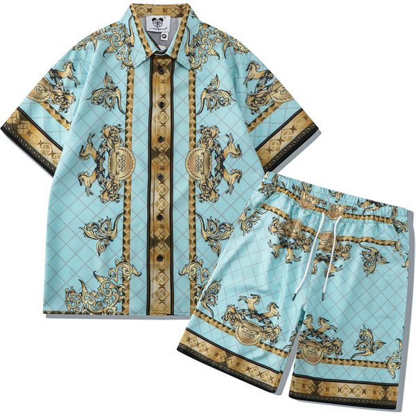 Men's Clothing Summer Shirt Suit Retro Palace Digital Printing Loose Shorts Suit Short-Sleeved Men-image