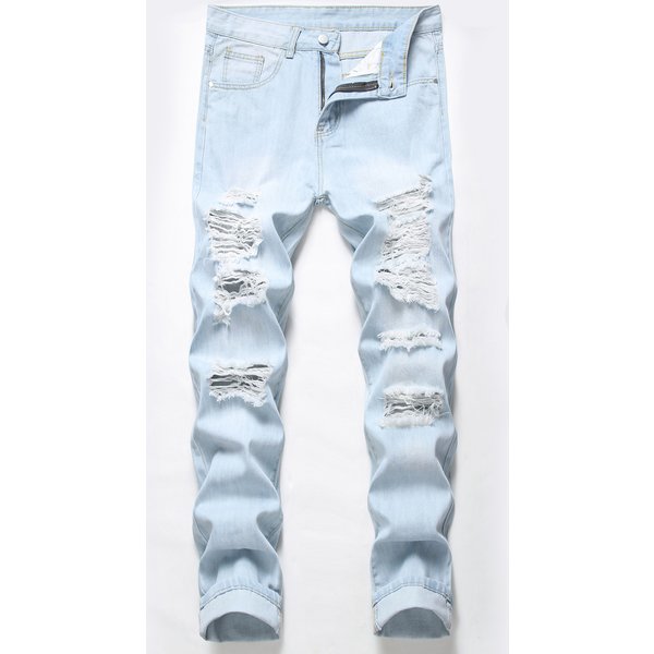 Men's Ripped Jeans Male Knee Ripped Pants Jeans