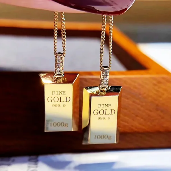Ready Stock New Trendy Gold Plated Small Bars Bric Pendant Necklaces for Women k Chains Punk Fashion Jewelry Wedding Party Gift