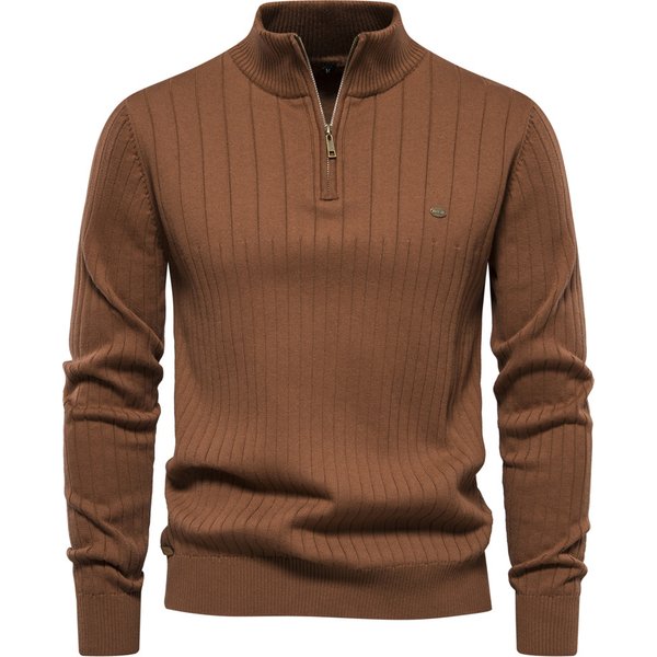 Man's clothing Stand collar men's sweater half zip solid color sweater quality men's wear
