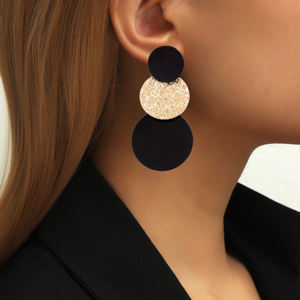 Women's Fashionable Unique Patchwork Geometric Round Earrings Style Creative-image