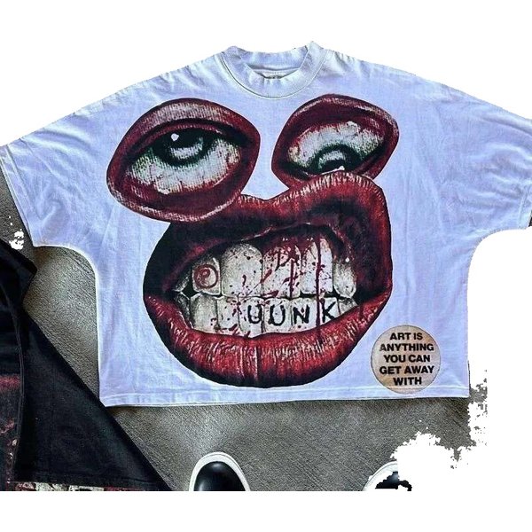 Men's T Shirts Y2K Cotton Shirt Mens Womens Haruku Hip Hop Big Eyes Mouth Graphic Printed Oversized Retro Classic Short-image