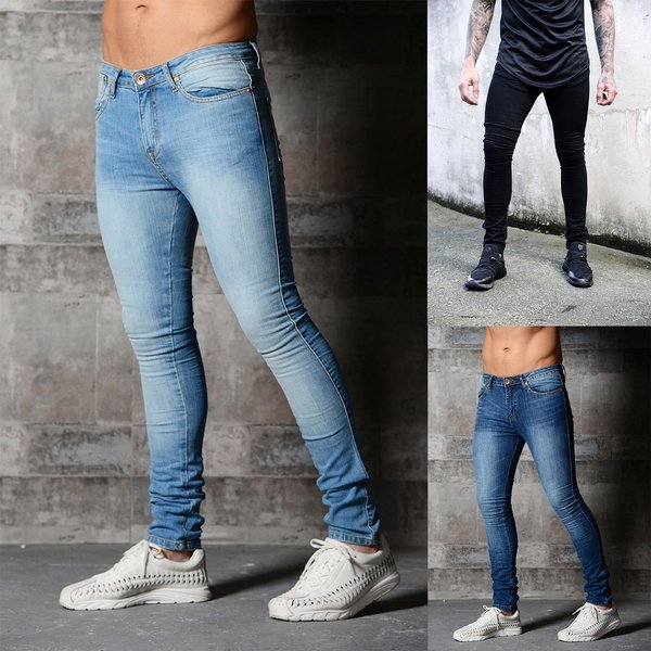 Men's Skinny Jeans - Stretch Denim Pants For Gym & Streetwear (Dark Blue/Light Blue/Black) - S-3XL-image