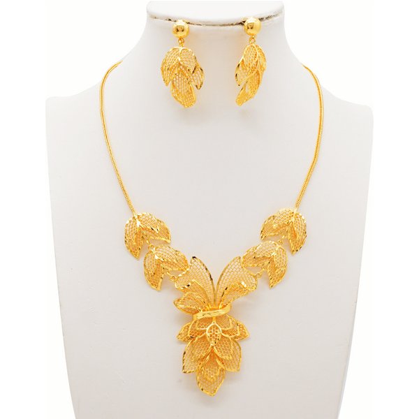 Hot Selling Dubai Luxury Jewelry Necklace Earrings Two-Piece Set Bride Wedding Batch-image