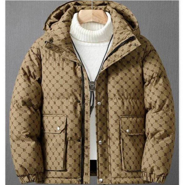 Men's Winter Hooded Letter B Print Cotton Padded Jacket - Loose Fit, Thickened Warm Coat For Teens & Youth