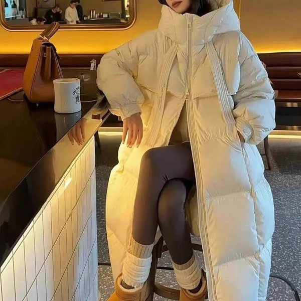 Women's Long Padded Coat Winter Warm Oversized Cotton Jacket With Polo Collar Elegant Loose Fit Trench Coat For Casual Office