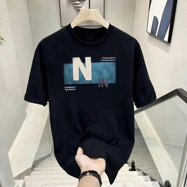 Men's Clothing High-end Heavy-weight Pure Cotton Short-sleeved T-shirt Men's Instagram Popular Brand Street Loose Top Clothes T-shirt Men's Summer
