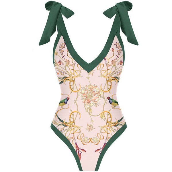 Women's Clothing New One Piece Swimsuit Women's Tight Fitting Slim Retro Printed Strap Swimsuit Suit Chiffon Skirt Spot-image