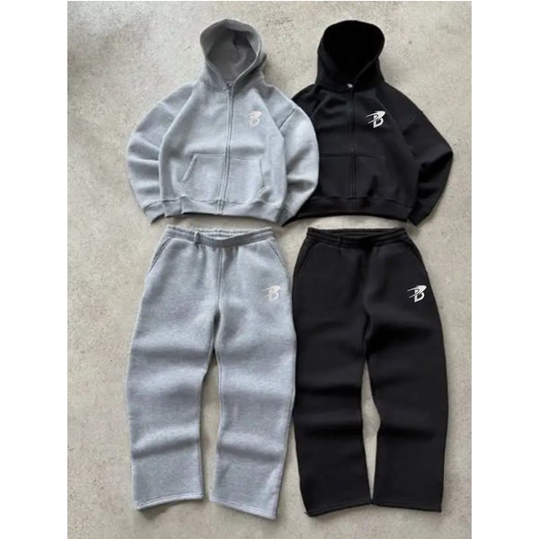 Men's Embroidered Hoodie & Jogger Set - Streetwear Tracksuit With Rubberized Patches, Comfortable Casual Outfit