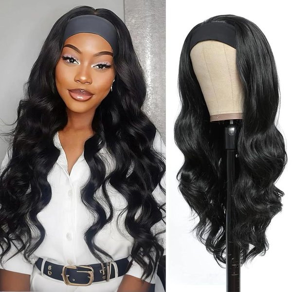 Ice Silk Yaki Straight Synthetic Hair Headband Wig Style Average Size Long Body Wave Clip-in Hair Extension
