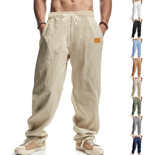 Men's Clothing Relaxed Fit Casual Beach Pants - Lightweight Breathable Linen-Like Straight Leg Trousers For Spring & Autumn (White, Black, Gray)-image